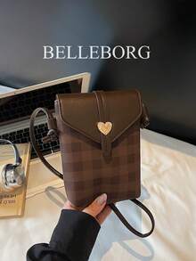 Retro Print Small Phone Bag, Casual Women's Shoulder Square Bag - Coffee - View 5