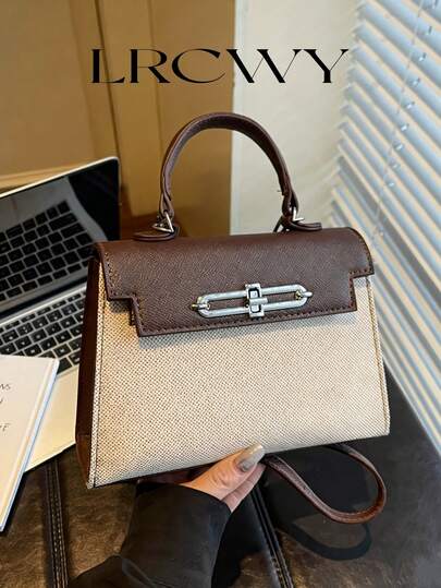 Women's Square Handbag, Color Block Fashion Commuter Soft Shoulder Bag