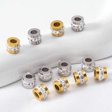 10pcs Stainless Steel Rhinestone Large Hole Spacer Beads, Suitable For DIY Necklace, Bracelet, Jewelry Making - 10Pcs - View 7