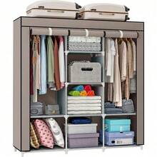 LZYMSZ Permanent Simple Wardrobe With Thick Tube, Polyester Fabric, Simple And Economical Design, Easy To Assemble And Store Clothes. - 咖啡色 - 查看 7