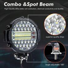 1 pieza Barra de luz LED redonda de 7 pulgadas, 2 piezas Barra de luz de conducción de 201W, Combo de luces antiniebla de haz combinado LED para todoterreno, camión, ATV, SUV, cazadores - A - Ver 3