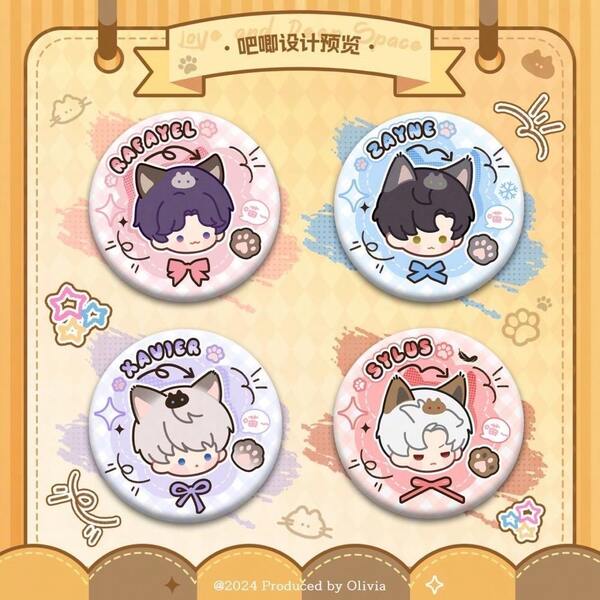 4件套可爱卡通配饰套装，包括徽章别针、树脂钥匙扣、时尚吊坠和背包装饰，适合日常佩戴和收藏