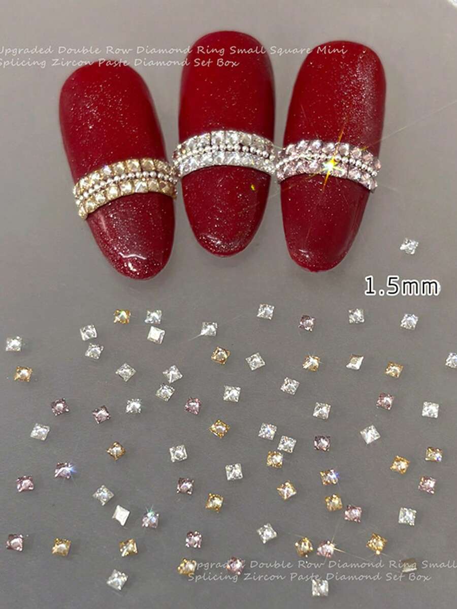 1 Hộp Đá Cubic Zirconia Hình Vuông Nhỏ Lấp Lánh Màu Champagne Đế Phẳng Dùng Làm Trang Trí Móng Tay, Đồ Trang Trí Móng Tay Đính Đá Tự Làm