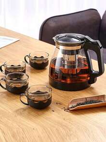 Juego de té Kung Fu de alta gama con tetera de vidrio de 1000 ml, tetera de vidrio borosilicato a prueba de fugas y resistente al calor, juego de tazas de té de cerámica, filtro de té de acero inoxidable, adecuado para temperaturas de -20 a 120 grados Cel - Negro - Ver 4