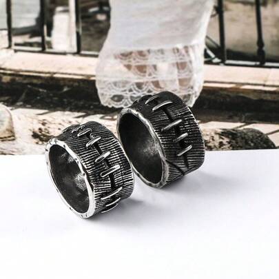 1pc European And American Stainless Steel Vintage Men's Ring, Stitched Crack Healing Design, Creative Distressed Finger Ring, Holiday Gift