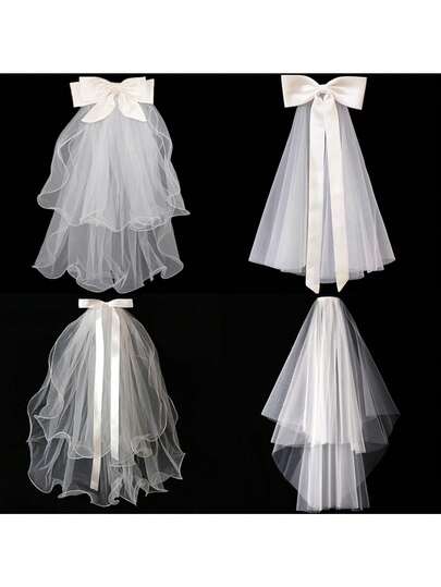 1pc White Elegant Romantic Bridal Veil Butterfly Hairclip, Tulle Pearl Wedding Veil, Bridal Veil, Wedding Hairstyle Accessory, Suitable For Bridal Shower, Wedding Party Decor, Engagement Party Decor