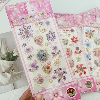 6 miếng dán kim cương giả bằng acrylic sáng bóng, hình trái tim, cối xay gió, hoa, đá quý tự dính lấp lánh, thích hợp cho trang điểm mặt, trang trí ngày lễ, trang phục Halloween và trang trí thủ công DIY.