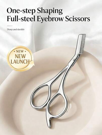 High-End Stainless Steel Eyebrow Trimmer Scissors With Comb, Eyebrow Grooming Tool, Gift For Men, Christmas Stocking Stuffer For Women, Stainless Steel Silver