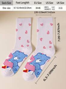 CARE BEARS 1双爱心熊女士个性化袜子，360度数码印花，图案包括可爱的快乐熊、许愿熊、爱心熊、天使熊、生气熊等，时尚简约，适合日常穿着及毕业/生日礼物。 - 彩色 - 查看 6