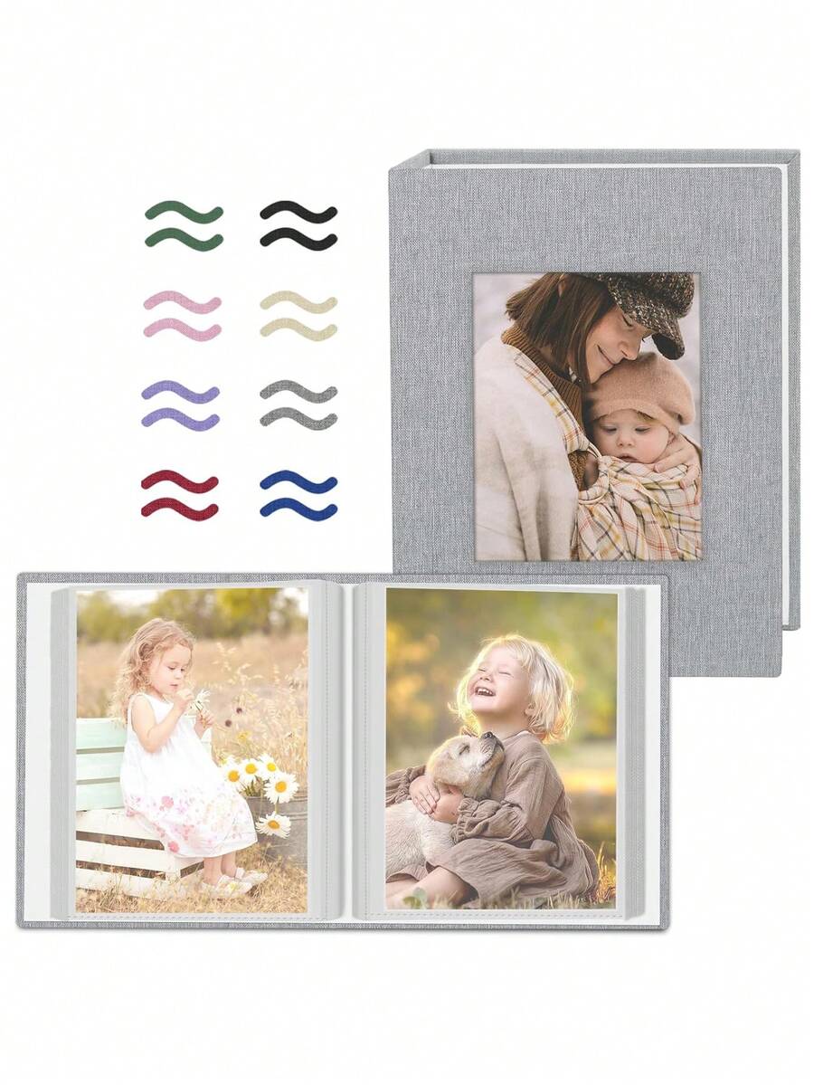 Popotop 1 Pack Photo Album 4x6 Pictures, Small Linen Slip-In Photo Birthday Gifts For Women Mom Family - Multicolor - View 1