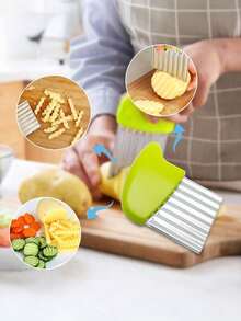 Stainless Steel Wavy Slicer, Can Be Used To Cut Potatoes, Carrots, Vegetables, Also Can Cut Wavy Shapes, Serves As French Fry Cutter - Multicolor - View 3
