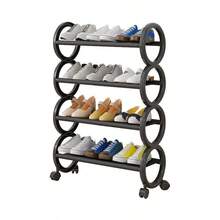 Kệ giày nhựa chịu lực 3 tầng/4 tầng (có thể điều chỉnh) với bánh xe xoay 360° và tay cầm dạng vòng - Tủ giày di động tiết kiệm không gian, màu đen, kiểu dáng hiện đại, phù hợp cho không gian nhỏ, căn hộ, lối vào - Kệ giày di động và kệ giày treo - Nhiều màu - Xem 8