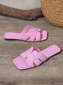 Damen Casual Flache Pantoffeln, Offene Zehensandalen für Frühling, Sommer und Herbst, Neue gewebte römische Stil Pantoffeln, Geeignet für Kleider, Strand, Zuhause und Outdoor, Weiße Farbe, Flaches Design - Altrosa - Übersicht 6