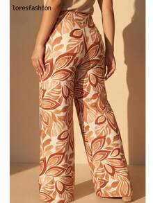 Pantalón Amplio Mujer VeranoFloral Tropical Cintura Alta Fruncida Elástica Bolsillos Moda Playa Vacaciones Look Vibrante Elegante Casual Chic México Estiliza Figura Súper Cómodo Ligero Movimiento Libre Outfit Fashion  Prepárate Para Dar Un Giro A Tu Guardarropa Diseño Que Resalta Tu Estilo Perfecto Para Combinar Ideal Día y Noche Must Have Temporada - Rosa coral - Ver 3