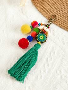 1PC Bohemian Style Hand Woven Rainbow Fringe Keychain Pendant, Wooden Carved Coconut Shell Five Pointed Star Turtle Keychain, Suitable For Party Gifts - Multicolor - View 13