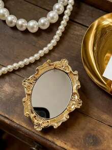 Vintage Floral Pattern Mirror With Retractable Phone Holder, Foldable Slouchy Makeup Mirror Stand For Women - Multicolor - View 6