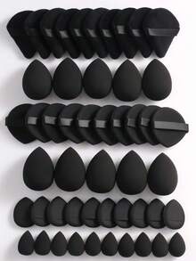 5/10/20/30/40/50/60/80/100pcs Makeup Sponge Set, Includes: 10 Liquid Foundation Sponges + 10 Mini Liquid Foundation Sponges + 10 Triangle Powder Puffs (For Loose Powder & Setting) + 10 Air Cushion Puffs (For Face Makeup) + 10 Mini Air Cushion Puffs (For Concealer), Suitable For Makeup, Home Decor, Vanity, Travel, Bedroom, Makeup Tools, Puffs, Makeup Sponge, Affordable, Gift For Her - Black - View 1