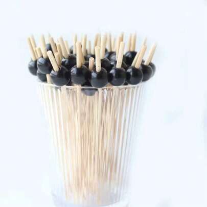 200/100/75/50/25/5pcs Black Faux Pearl Bamboo Skewers, 4.7 Inch Wooden Fruit Picks, & Sanitary, Suitable For Party, Birthday, Wedding, Club, Fruit, Cupcake, Burger, BBQ, Appetizer, Tabletop Decor