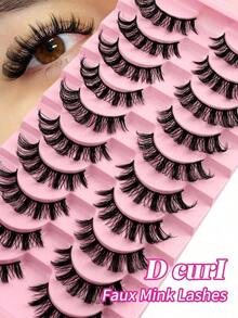 10 Pairs Of Russian Style False Eyelashes, D Curl Thick & Fluffy Lashes Suitable For Daily And Party, Charming Eye Makeup, Travel Essential Strip Lashes, Lashes, Eyelashes, Fake Lashes - Lông mi mềm mại - Xem 10