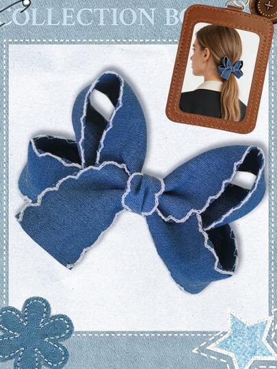 1 buc 4,4 inch Denim păr fundă la modă adolescente fete păr funde cu cleme pentru festivaluri petrecere școală