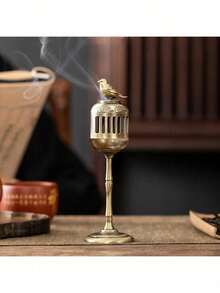 金喜鹊灯笼香炉，复古风格桌面芳香疗法装饰，香座，客厅配件，金属香炉，家庭寺庙装饰，芳香疗法，香架，香塔，檀香容器，茶道，礼物，传统文化礼物 - 摩卡棕 - 查看 10