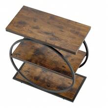 End Table, 3-Tier Narrow Side Table With Open Storage Shelves, Modern Nightstand Bedside Desk With Round Metal Frame, Wood Sofa Coffee Desk For Living Room, Bedroom, Office, Rustic Brown - Narrow, 3 Layers - View 9