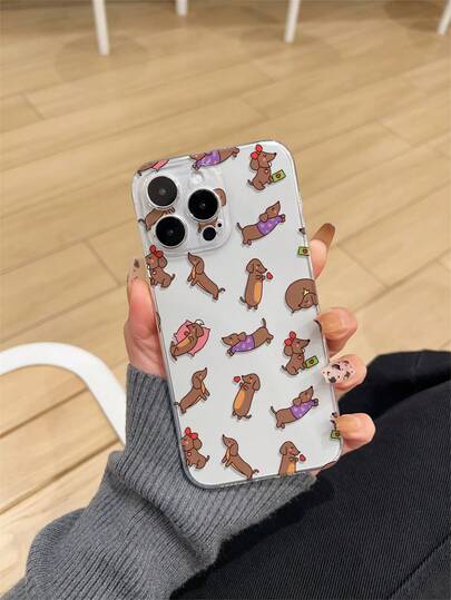 Étui de téléphone transparent antichoc avec imprimé mignon de teckel, motif de chien saucisse de dessin animé. Coque transparente épaisse en TPU pour iPhone 17/Air/17Pro/17Promax, 16/16Plus/16Pro/16Promax, 15/15Plus/15Pro/15Promax, 14/14Plus/14Pro/14Pro Max