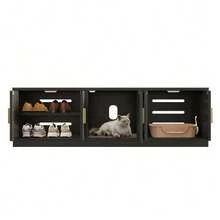 Meuble pour chat dissimulé 140 x 40 x 45,5 cm - Griffoir et ventilation intégrés, mobilier pour animaux de compagnie pour couloir et entrée, meuble multifonctionnel pour chat, maison pour animaux, meuble pour litière, toilettes pour animaux - Voir 4