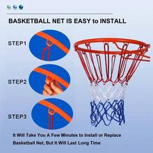 Basketball Net Outdoor - Upgrade Heavy Duty Basketball Net U2013 All - Weather Basketball Hoop Net, Suitable All Outdoor Or Indoor 12 Loops Basketball Hoops. - White, Red, Blue - View 7