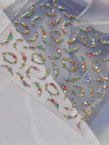 1片5D高品质水晶钻石美甲贴纸，可爱甜美风格美甲贴纸，宝石项链美甲贴纸，送给女孩的完美礼物，美甲用品 - 彩色 - 查看 3