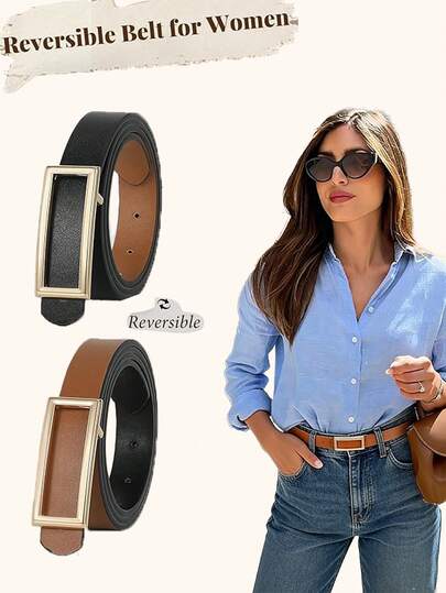 Reversible Skinny Waist Belt For Women, Suitable For Dresses And Pants