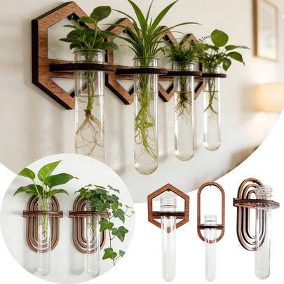 木质壁挂式植物繁殖架，水培植物架，室内植物展示装饰，适用于客厅、卧室、办公室、户外花园种植