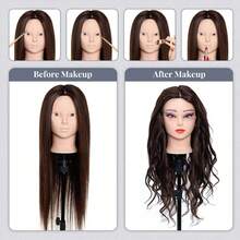 24 Inch Makeup Mannequin Head With Straight Synthetic Hair With Desktop Stand, For Cosmetology Training, Eyelash Extensions Practice, Professional Hairdressing Gift - View 3