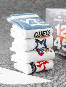 1/5/8 Pairs Retro American Style Sports Mid-Calf Socks, National Embroidered Text Design, Multiple Packs Available, Unisex Student Casual Socks - Multicolor - View 5