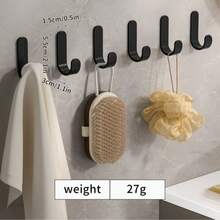 5个装易安装粘性墙钩 - 节省空间的粘性毛巾和衣帽钩，现代设计，塑料材质，适用于浴室、卧室和家居收纳，实用挂钩 - 彩色 - 查看 1