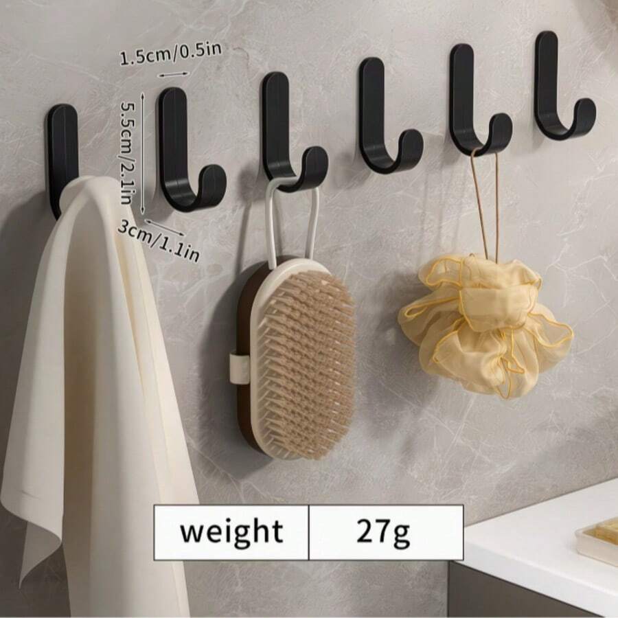 5个装易安装粘性墙钩 - 节省空间的粘性毛巾和衣帽钩，现代设计，塑料材质，适用于浴室、卧室和家居收纳，实用挂钩 - 彩色 - 查看 1
