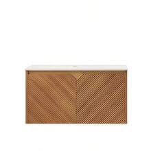 RUBEN 30" Wall-Mounted Brown Oak Plywood Cabinet And Carrara White Sintered Stone Countertop NO Basin NO Faucet And Sink Cover - Gỗ sồi nâu + Đá trắng Carrara + Ván ép + Đá nung kết - Xem 1