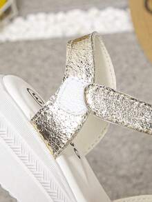 1 Pair Girls' Roman Style Platform Sandals, PU Material With Metal Strap Design, Suitable For Daily Wear In Summer - Gold - View 7