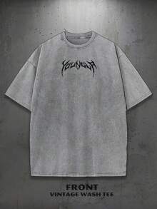1PC Y2K Vintage Washed T-Shirt | Men's YLA Graphic Tee | Gym Graphic Tee | Gifts For Men Or Boyfriend | 100% Cotton | 230Gsm Thickened Fabric | Unisex - Grey - View 2