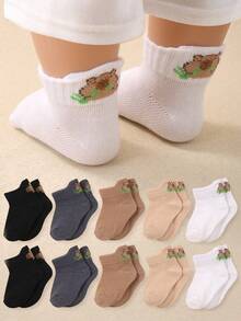 5/10双装幼儿水豚图案防滑中筒袜，男童爬行袜，柔软弹力透气设计，适合0-36个月宝宝，春夏日常穿着及返校季，婴儿袜，男童袜，爬行袜，防滑袜，水豚袜，中筒袜，返校季男童礼盒套装 - 彩色 - 查看 16