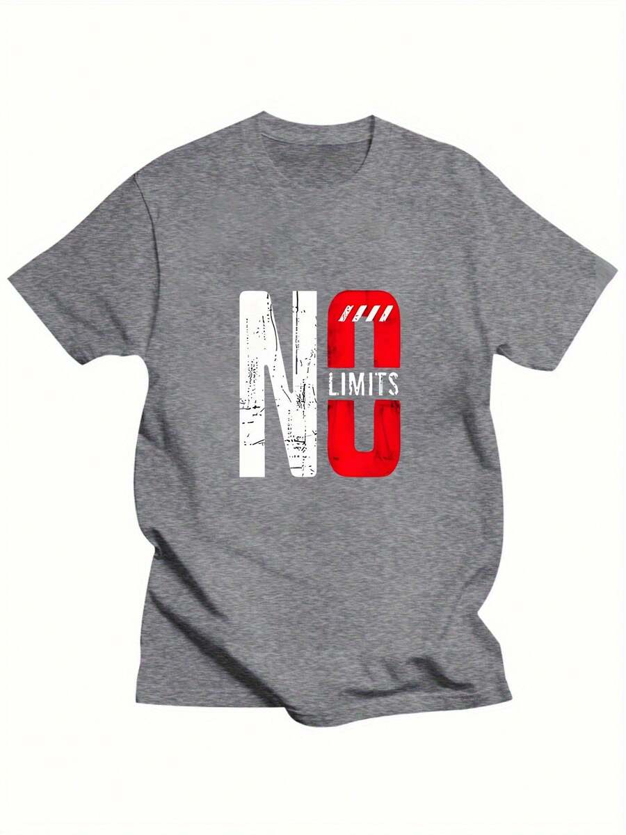 Nuevos artículos populares de 2026: Camiseta de hombre de talla grande, 100% algodón, estampado "NO LIMITS", camiseta de verano casual y cómoda, top unisex con diseño de moda, ropa de talla grande. - gris - Ver 1