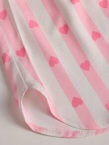 Plus Size Women's Striped Heart Print Matching Color Casual Vacation Outfit, Spring/Summer Elegant - Multicolor - View 4