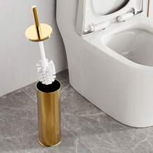 Modern Minimalist Toilet Brush Set With Sealed Base, Floor-Standing Bathroom Toilet Cleaning Brush, Detachable Brush Head Bathroom Cleaning Set, Gold Metal, Odor-Proof - D - View 3