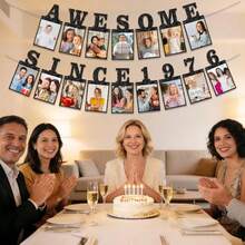 1套，黑色“Awesome Since 1976”DIY串珠照片横幅生日装饰，男女皆宜 - 黑色闪光50岁生日和周年纪念装饰派对用品，趣味闪光50岁生日装饰，男女周年纪念派对 - 1976-50歲 - 查看 6
