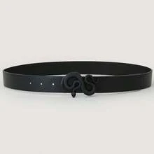 1条女士黑色蛇纹扣PU皮时尚腰带，装饰裤装配饰 - 黑色 - 查看 3