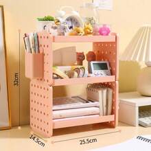 1pc Ins Style Hollow Double-Layer Desktop Storage Rack, Pegboard Hooks Pen Holder Organizer - White - View 7