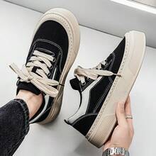 2026 WANSS Men's Suede High-Top Thick-Sole Casual Skateboard Shoes, Niche Breathable Non-Slip Retro Sneakers, Black Denim Shoes, 5CM Height Increase - Black - View 4