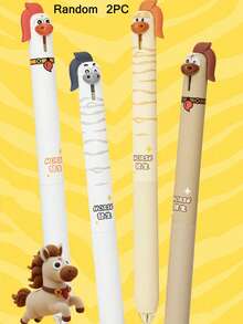 2pcs Pony Style Neutral Pens, 0.5mm Quick-Drying Black Ink, Creative Animal Writing Pens, Office Supplies, Cute Pony Quick-Drying Retractable Ballpoint Pens, Funny Horse Year Limited Edition Pens - Default - View 10