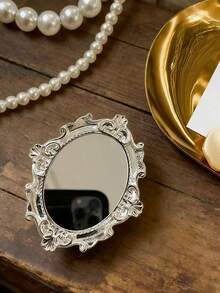 Vintage Floral Pattern Mirror With Retractable Phone Holder, Foldable Slouchy Makeup Mirror Stand For Women - Multicolor - View 5