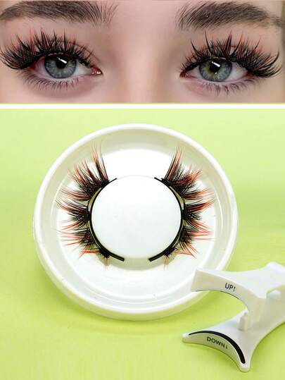 1 Pair Natural Magnetic Colored False Eyelashes, Comes With Eyelash Applicator, Soft Magnetic Lashes, No Glue Needed, Reusable, Ideal For Beginners